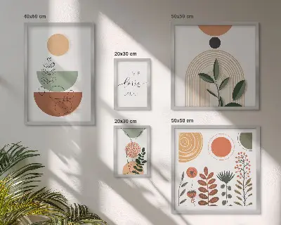 Grafică cu plante și forme geometrice set de tablouri poliptice înrămate