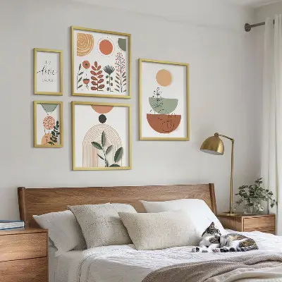 Grafică cu plante și forme geometrice set de tablouri poliptice înrămate