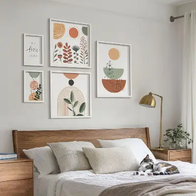 Grafică cu plante și forme geometrice set de tablouri poliptice înrămate