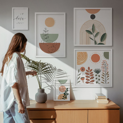 Polyptic înrămat Grafică elegantă cu plante și geometrie