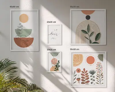 Grafică cu plante și forme geometrice set de tablouri poliptice înrămate
