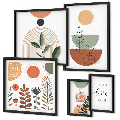 Polyptic înrămat Grafică elegantă cu plante și geometrie