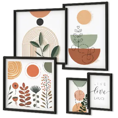 Grafică cu plante și forme geometrice set de tablouri poliptice înrămate