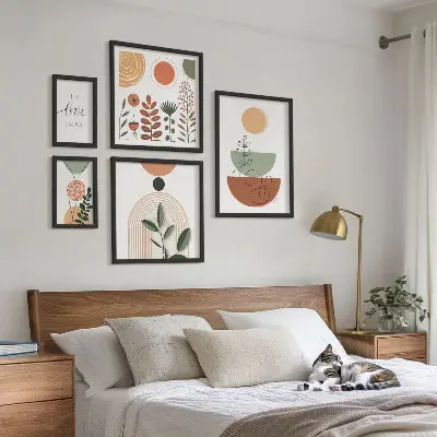 Grafică cu plante și forme geometrice set de tablouri poliptice înrămate
