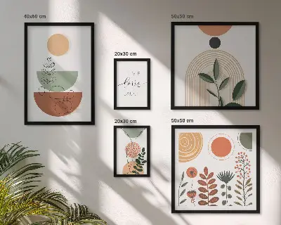 Grafică cu plante și forme geometrice set de tablouri poliptice înrămate