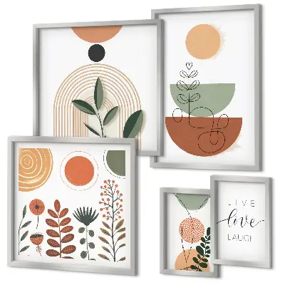 Grafică cu plante și forme geometrice set de tablouri poliptice înrămate