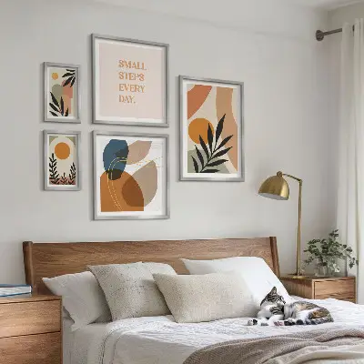 Grafică abstractă elegantă cu plante tablou poliptic înrămat
