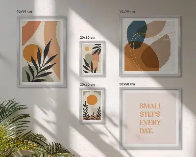 Grafică abstractă elegantă cu plante tablou poliptic înrămat