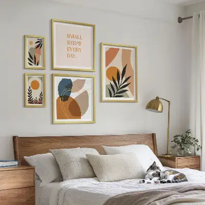 Grafică abstractă elegantă cu plante tablou poliptic înrămat