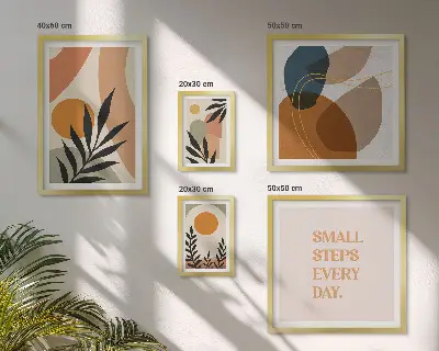 Grafică abstractă elegantă cu plante tablou poliptic înrămat