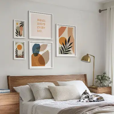 Grafică abstractă elegantă cu plante tablou poliptic înrămat
