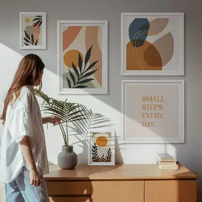 Grafică abstractă elegantă cu plante tablou poliptic înrămat