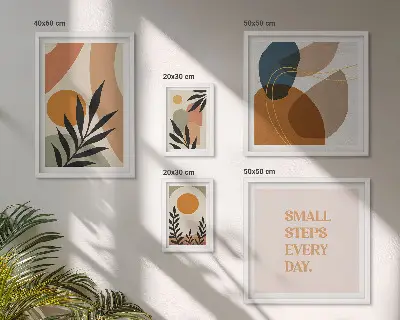Grafică abstractă elegantă cu plante tablou poliptic înrămat