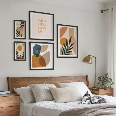 Grafică abstractă elegantă cu plante tablou poliptic înrămat