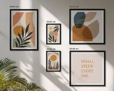 Grafică abstractă elegantă cu plante tablou poliptic înrămat