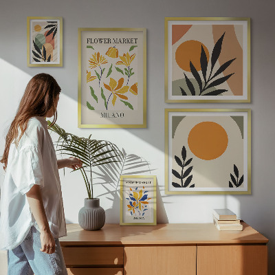 Decorațiune de perete set tablouri Flori abstracte în stil boho