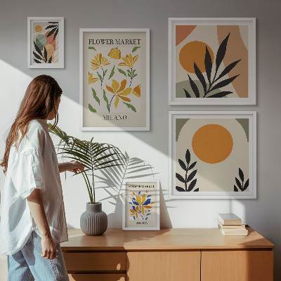 Decorațiune de perete set tablouri Flori abstracte în stil boho