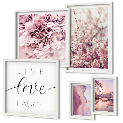 Decorațiune de perete set tablouri Motive florale, sloganuri pastelate
