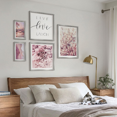 Decorațiune de perete set tablouri Motive florale, sloganuri pastelate