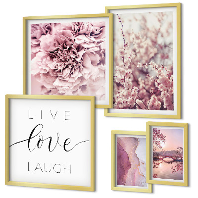 Decorațiune de perete set tablouri Motive florale, sloganuri pastelate