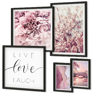 Decorațiune de perete set tablouri Motive florale, sloganuri pastelate