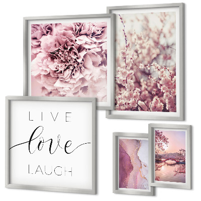 Decorațiune de perete set tablouri Motive florale, sloganuri pastelate