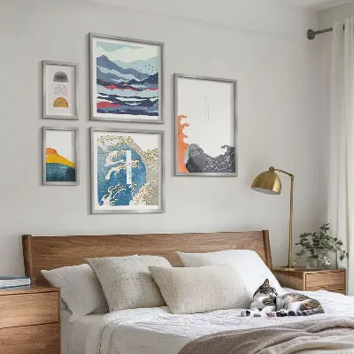 Set de tablouri decorative pentru perete cu model de valuri și munți în stil japonez