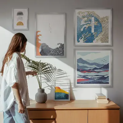 Set de tablouri decorative pentru perete cu model de valuri și munți în stil japonez