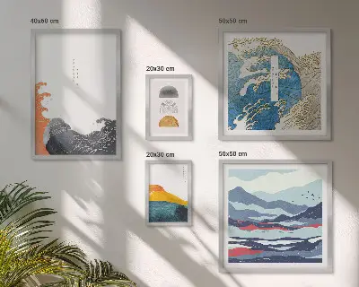 Set de tablouri decorative pentru perete cu model de valuri și munți în stil japonez