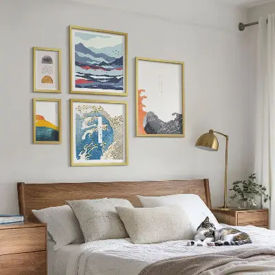 Set de tablouri decorative pentru perete cu model de valuri și munți în stil japonez