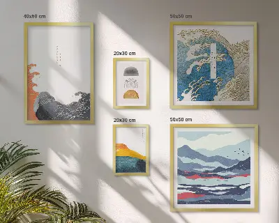 Set de tablouri decorative pentru perete cu model de valuri și munți în stil japonez