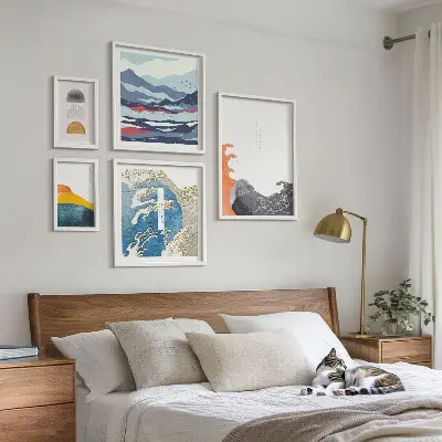 Set de tablouri decorative pentru perete cu model de valuri și munți în stil japonez
