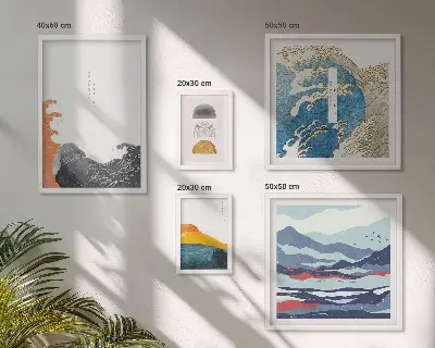 Set de tablouri decorative pentru perete cu model de valuri și munți în stil japonez