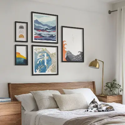 Set de tablouri decorative pentru perete cu model de valuri și munți în stil japonez