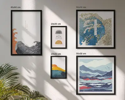 Set de tablouri decorative pentru perete cu model de valuri și munți în stil japonez