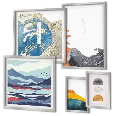 Set de tablouri decorative pentru perete cu model de valuri și munți în stil japonez