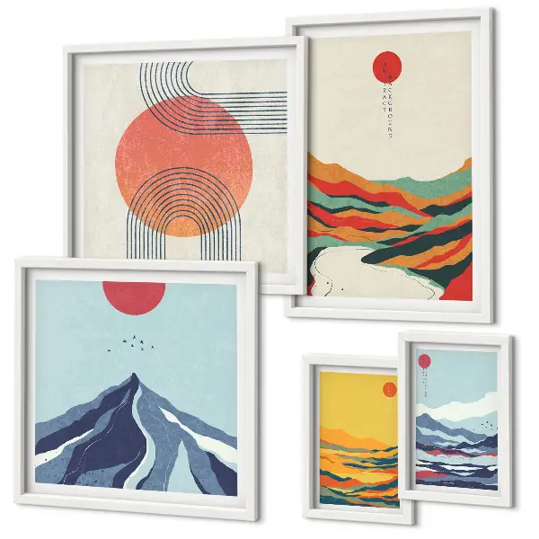 Peisaje montane abstracte tablou poliptic înrămat