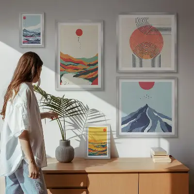 Peisaje montane abstracte tablou poliptic înrămat