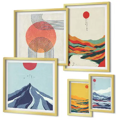 Peisaje montane abstracte tablou poliptic înrămat