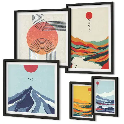 Peisaje montane abstracte tablou poliptic înrămat