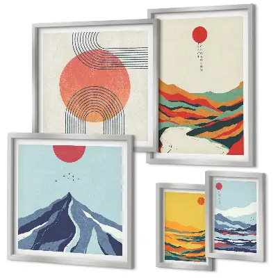 Peisaje montane abstracte tablou poliptic înrămat