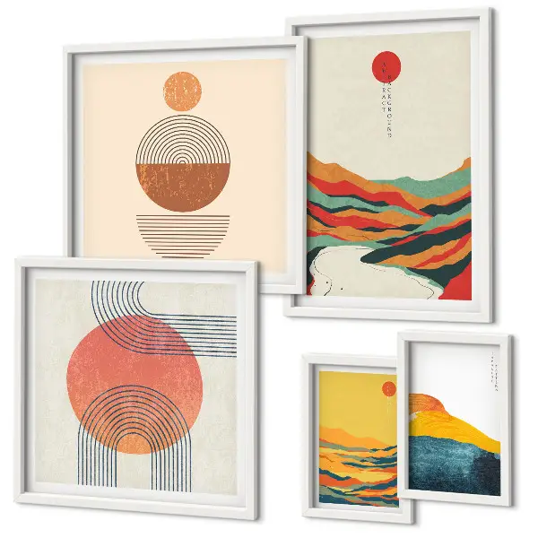 Peisaje geometrice abstracte tablou poliptic înrămat