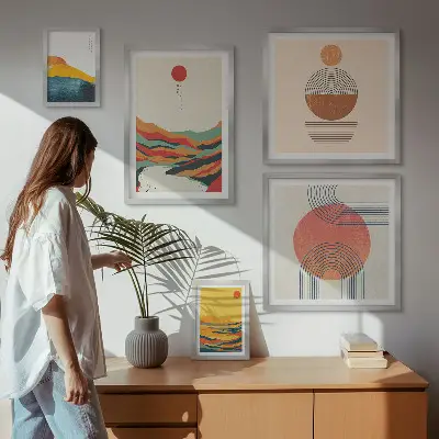 Peisaje geometrice abstracte tablou poliptic înrămat
