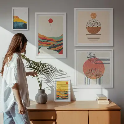 Peisaje geometrice abstracte tablou poliptic înrămat