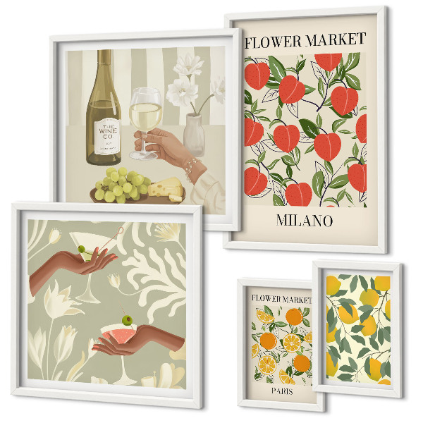 Decorațiune de perete set tablouri Târg de flori și fructe vintage