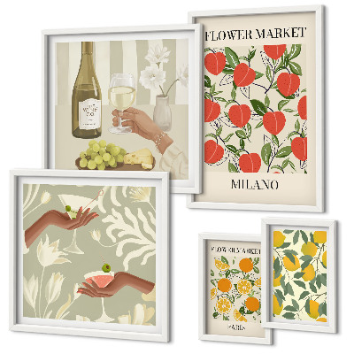Decorațiune de perete set tablouri Târg de flori și fructe vintage