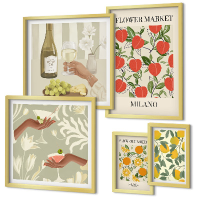 Decorațiune de perete set tablouri Târg de flori și fructe vintage
