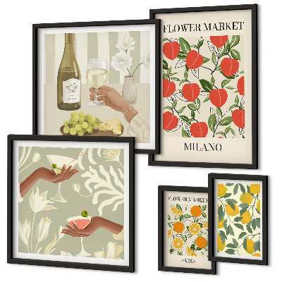 Decorațiune de perete set tablouri Târg de flori și fructe vintage