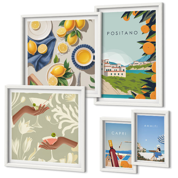 Decorațiune de perete set tablouri Vacanțe italiene în Amalfi și Capri
