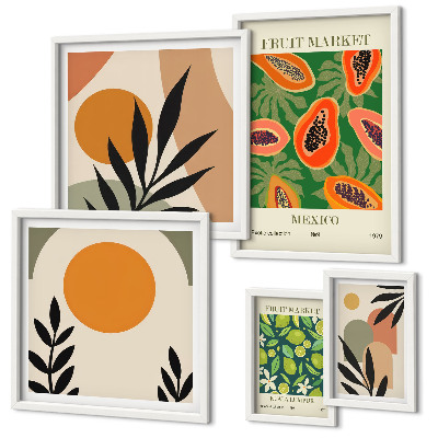 Polyptic înrămat Motive retro cu fructe tropicale